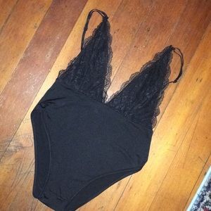 Final discount Black deep plunge lace bodysuit S